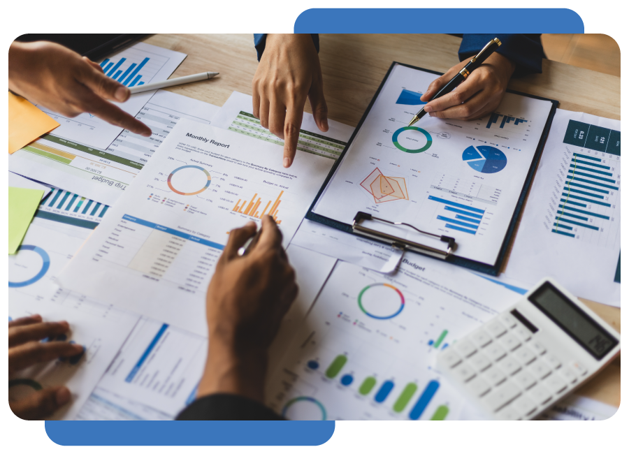 Business meeting, Financial consultants discuss investment growth chart analysis in company financial reports and are planning marketing business strategies.
